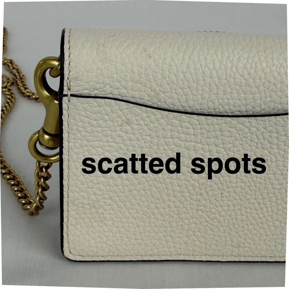 Coach Bunny Card Case on Chain White Pebbled Leather Mini Bag AXP 4
